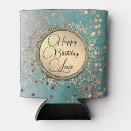 Enfriador De Latas Estrellas purpurinas sobre el cumpleaños Verde azu