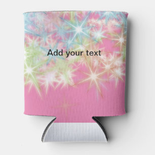 Enfriador De Latas Estrellas simples de brillo rosa rojo agregue su t