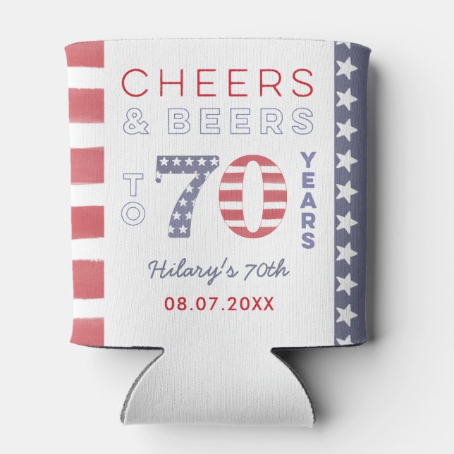 Enfriador De Latas Estrellas y franjas estadounidenses 70 cumpleaños (Reverso)