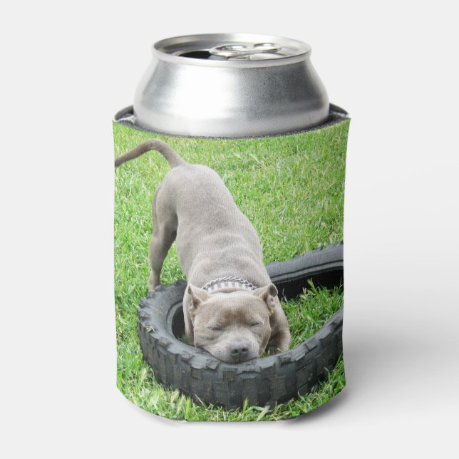 Enfriador De Latas Estúpido Jugando Con Neumático, (Lata Anverso)