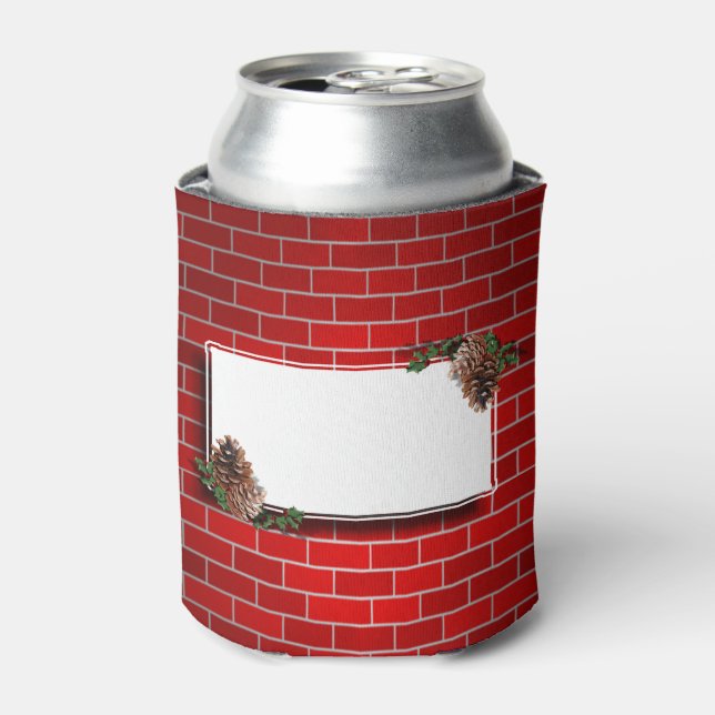 Enfriador De Latas Etiqueta W/PineCones de ladrillo rojo (Lata Anverso)
