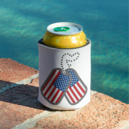 ENFRIADOR DE LATAS ETIQUETAS DE PERRO DE BANDERA AMERICANA ROJA BLANC