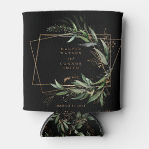Enfriador De Latas Eucalipto Geométrico de Oro Boda negro elegante