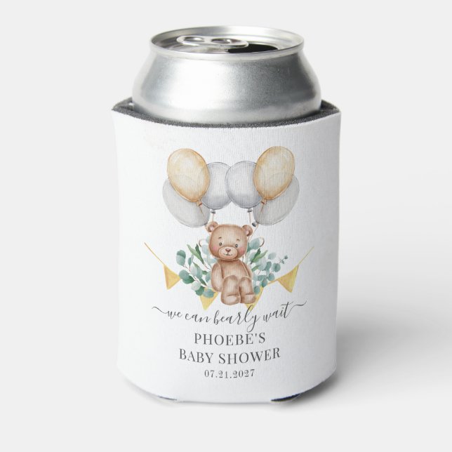 Enfriador De Latas Eucalyptus Baby Shower Bearly Wait Bear & Balloons (Reverso de la lata)