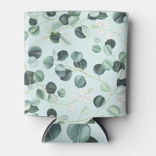 Enfriador De Latas Eucalyptus Bliss: Patrón de acuarela turquesa. (Anverso)