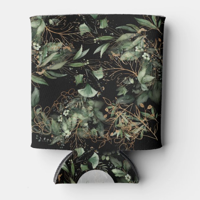 Enfriador De Latas Eucalyptus Golden Boho Elegante Onyx Boda Negro (Anverso)