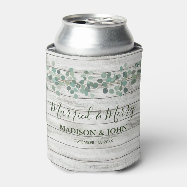 Enfriador De Latas Eucalyptus Green Casada y Cerveza Boda (Lata Anverso)
