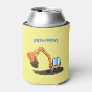 Enfriador De Latas Excavadora naranja adorable dibujo animado