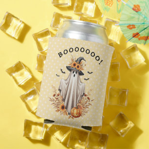 Enfriador De Latas Fall Fantasma de Halloween con calabazas y girasol