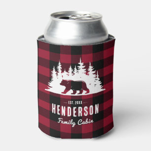 Enfriador De Latas Familia Cabina Oso Pine Red Plaid