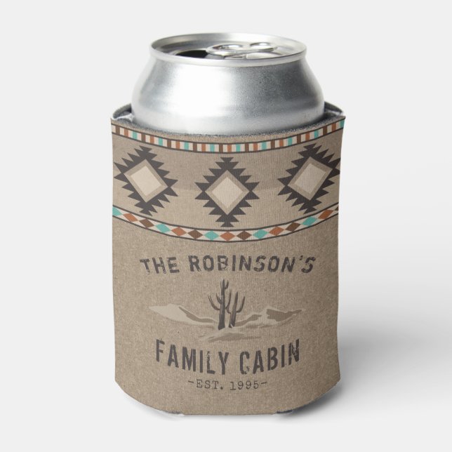 Enfriador De Latas Familia Cabina Rústica Cactus Tribal Nativa del Su (Lata Anverso)