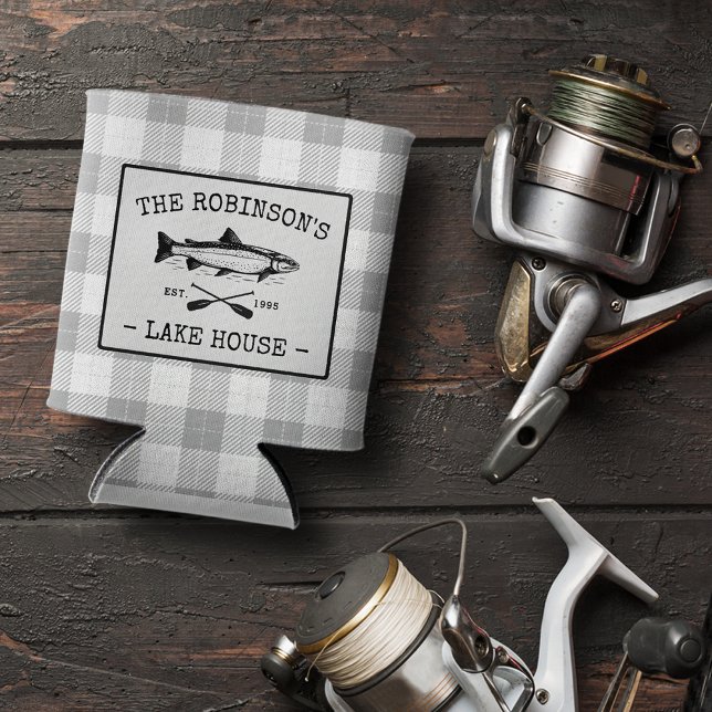 Enfriador De Latas Family Lake House Oars Fish Rústico White Plaid (Subido por el creador)