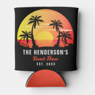 Enfriador De Latas Family Name House Beach Retro Sunset Souvenirs 60