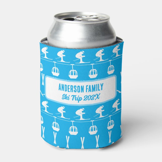 Enfriador De Latas Family Ski Vacation Souvenir (Lata Anverso)