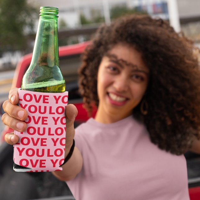 Enfriador De Latas Fancy Romantic Red & Pink Love You Pattern (Subido por el creador)