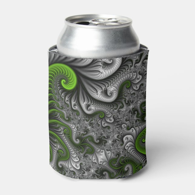 Enfriador De Latas Fantasía Mundo Arte Fractal Verde Y Gris Resumen (Lata Anverso)