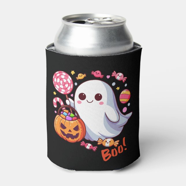 Enfriador De Latas Fantasma de Halloween, calabazas y dulzura (Lata Anverso)