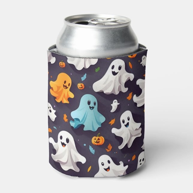 Enfriador De Latas Fantasma y calabazas de Halloween (Lata Anverso)