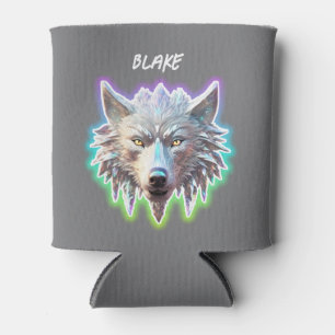 Enfriador De Latas Fantasy Cabeza de Lobo Blanco
