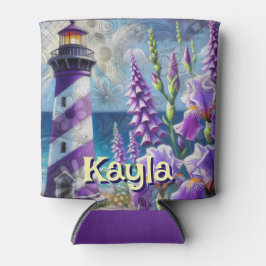 Enfriador De Latas Faro morado con Foxglove e Iris personalizado