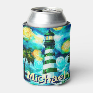 Enfriador De Latas Faro tropical Personalizado Náutico Costero