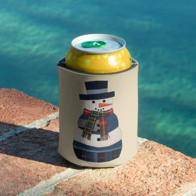 Enfriador De Latas Faux Patchwork Snowman Holiday Xmas (Piscina in situ)