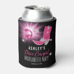 Enfriador De Latas Faux Purpurina Pink Disco Cowgirl Bachelorette