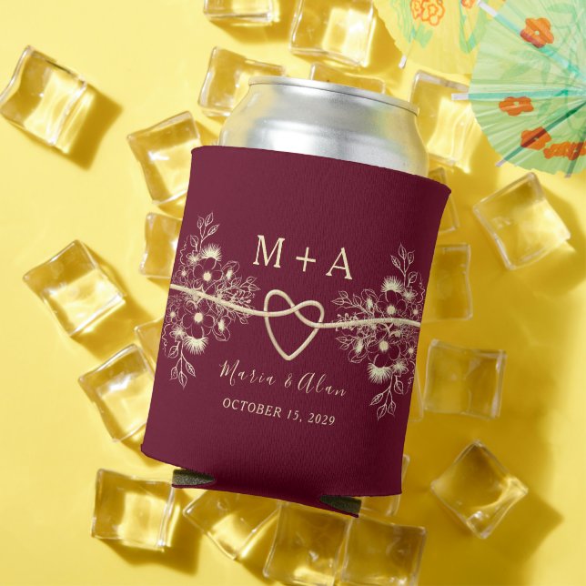 Enfriador De Latas Favor de Boda Burdeos Moderno (Verano in situ)