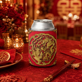 Enfriador De Latas Favor de Boda Chino Dragón Fénix Rojo Dorado