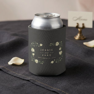 Enfriador De Latas Favor de boda con borde floral vintage oscuro