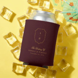 Enfriador De Latas Favor de boda con monograma de cresta en color bur