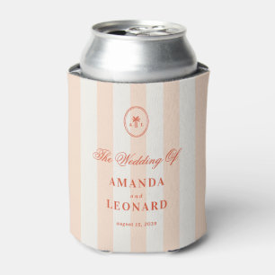 Enfriador De Latas Favor de boda con monograma de palmera rayada en l