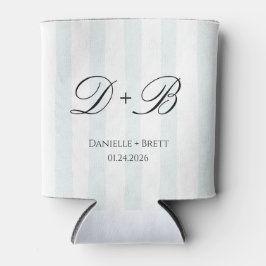 Enfriador De Latas Favor de boda con monograma inicial de franja azul