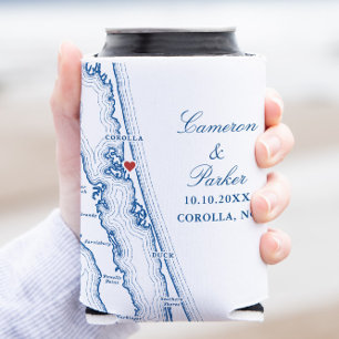 Enfriador De Latas Favor de boda Corolla NC Mapa Elegante OBX Azul Ma