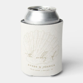 Enfriador De Latas Favor de boda costera con concha de marfil y dorad