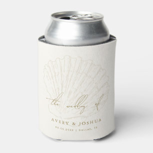 Enfriador De Latas Favor de boda costera con concha de marfil y dorad
