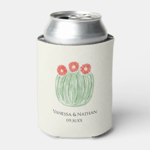 Enfriador De Latas Favor De Boda De Cactus De Barril De Flor Roja