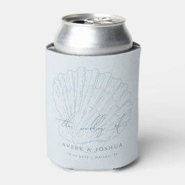 Enfriador De Latas Favor de Boda de Concha de Mar Dibujada a Mano Azu