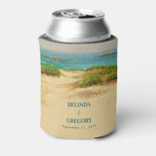 Enfriador De Latas Favor de boda de destino de playa costera acuarela
