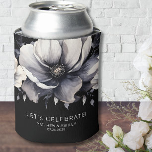 Enfriador De Latas Favor de Boda Floral Elegante Moderno Negro