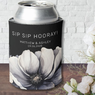 Enfriador De Latas Favor de Boda Floral Negro Moderno