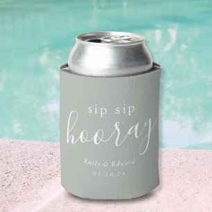 Enfriador De Latas Favor de Boda Modern Sage Sip Sip Hooray