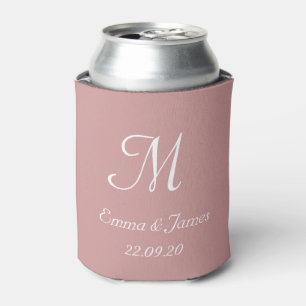 Enfriador De Latas Favor de boda moderno con monograma de rosa polvor