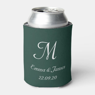 Enfriador De Latas Favor de boda moderno con monograma en verde esmer