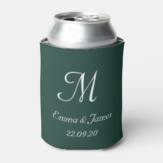 Enfriador De Latas Favor de boda moderno con monograma en verde esmer