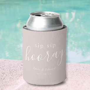 Enfriador De Latas Favor de boda moderno rosa con sorbo sorbo hurra