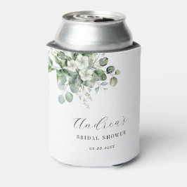 Enfriador De Latas Favor de Ducha Nupcial Floral de Eucalipto Blanco
