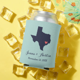 Enfriador De Latas Favor de la boda de la Marina y el Coral en Texas