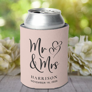 Enfriador De Latas Favor de la boda Sr. Sra. Rubor Rosa
