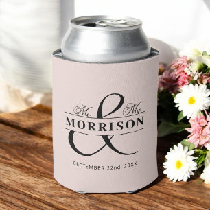 Enfriador De Latas Favor de la boda Sr. Sra. Rubor Rosa